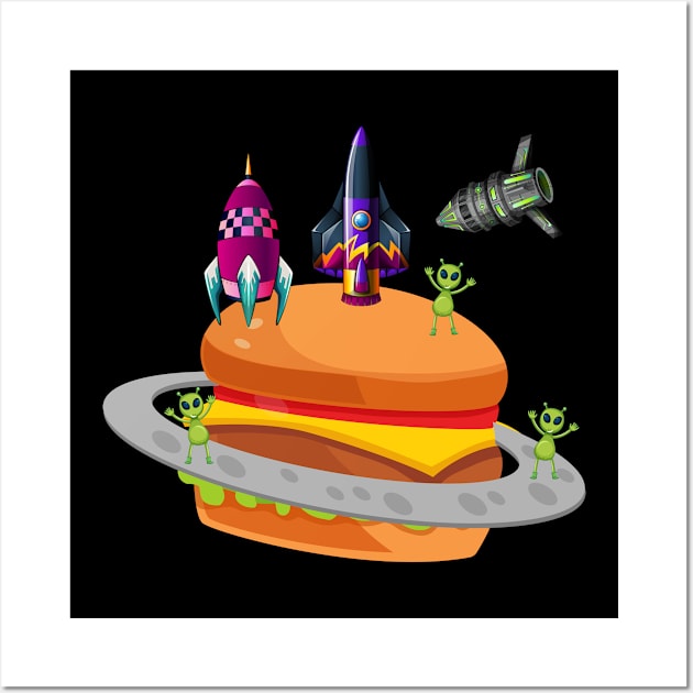 Alien Hamburger Ufo Alien Spaceship Space Wall Art by SpruchBastler